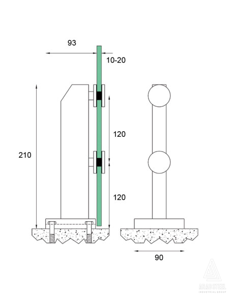 نقشه و دیتیل پایه اسپیگات استیل کد 1001