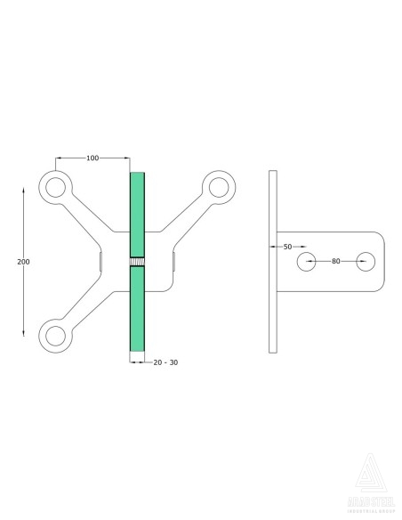 Three-Arms Glass Spider with Fin - S815-technical views