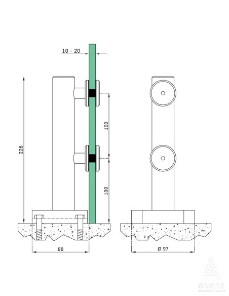 Glass Spigot Clamp - 1004 - technical specifications