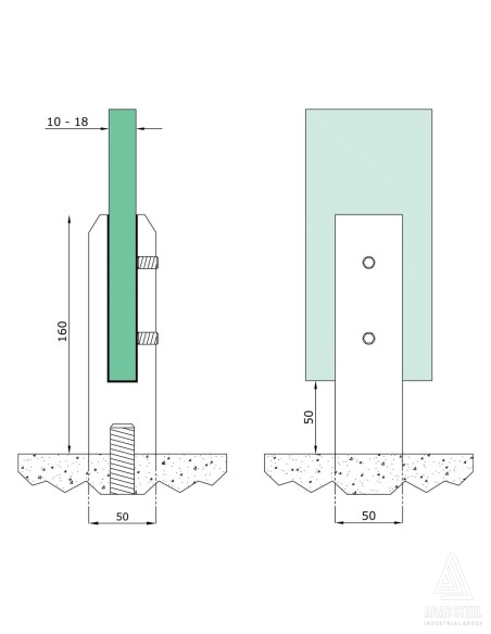 Square Stainless Steel Glass Clamp for Top Mounted Railing Systems | No Glass Drilling - technical specifications