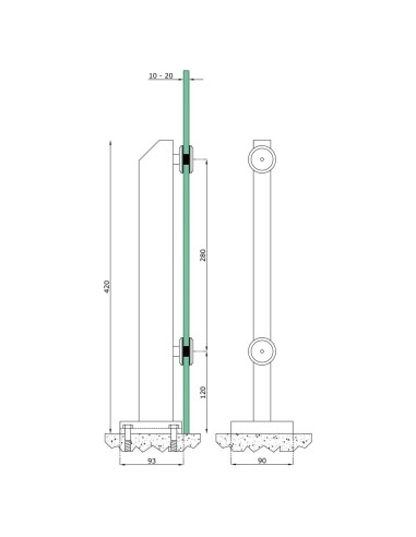 Glass Spigot Base Fix Standoff Model for 10-20mm Glass | Glass Railing 110-140 cm - technical specifications