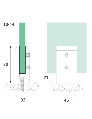 Square Glass Clamp Holder | Stainless Steel 304 & 316 | 10-14mm Glass | technical specification