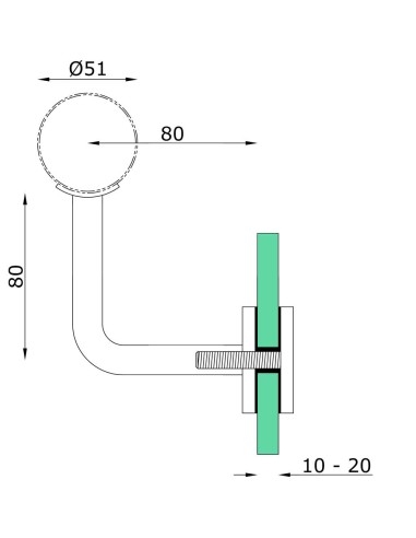 2 Inch Pipe Handrail Bracket to Glass | Stainless Steel 304 & 316 | Technical specifications