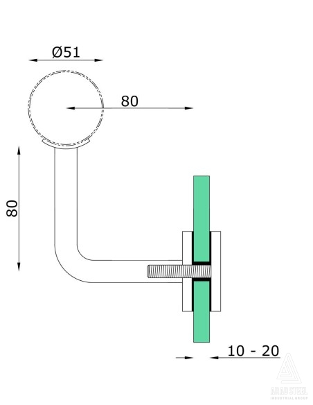 2 Inch Pipe Handrail Bracket to Glass | Stainless Steel 304 & 316 | Technical specifications