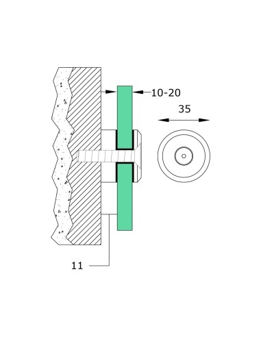 Fixed Mini Glass Adapter Standoff | 11mm Distance | 35mm Diameter - technical specifications