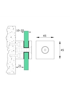 Fixed Square Glass Adapter Standoff | 21mm Distance | 45mm Size 2