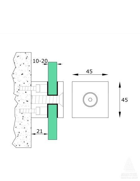 Fixed Square Glass Adapter Standoff | 21mm Distance | technical specifications