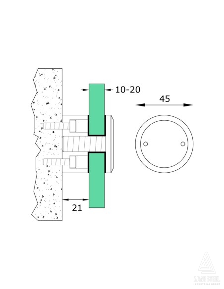 Glass Standoff Bracket - Round | 45mm Diameter | 21mm Distance | technical specifications