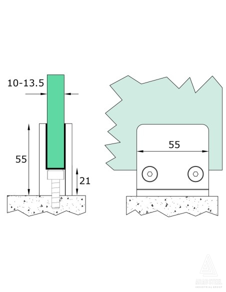 Flat Backed Glass Clamp | 10-14mm Glass | Stainless Steel 304 & 316 - technical specifications