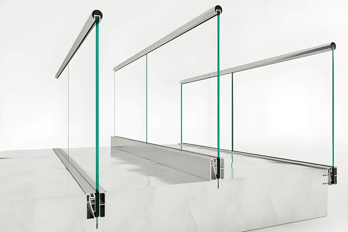 نرده شیشه ای کامپوننت اکسپوز (روکار) - دفنی (توکار) - نصب از بغل - آراد  استیل | Arad Steel